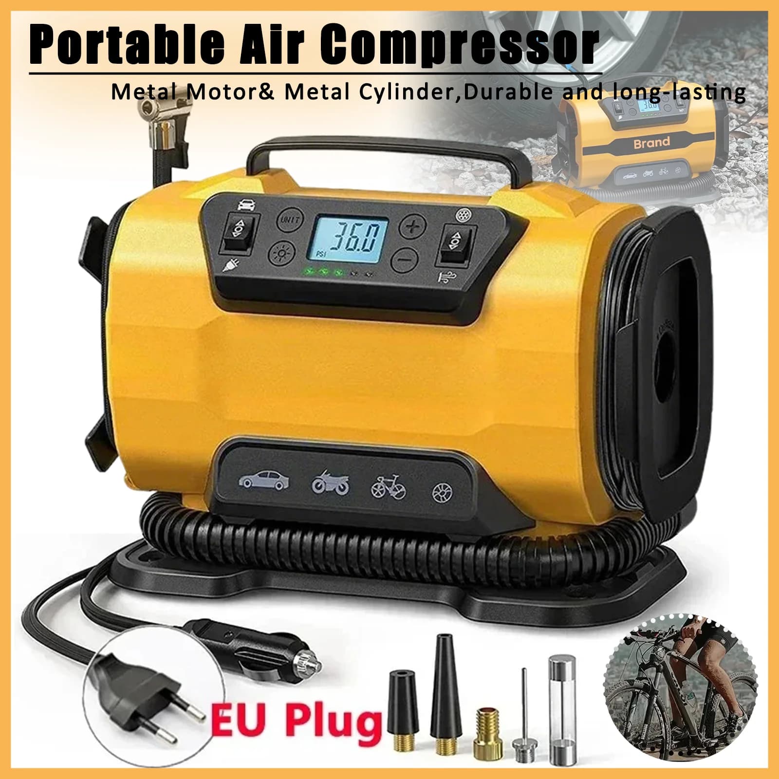 Air Compressor Portable Dual Power 110V-230V AC/DC Air Car Compressor Inflator Pump Tire Inflator for Car Boat Bicycle Mattress