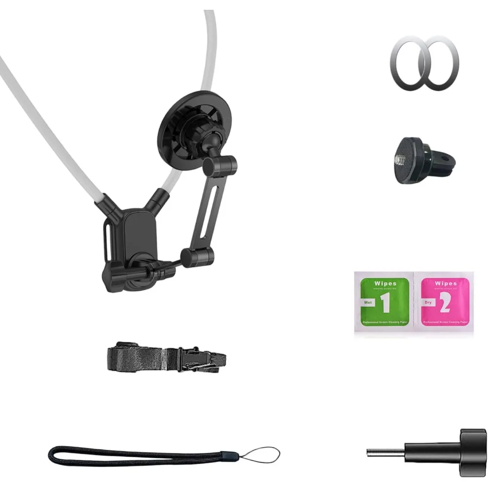 Universal Neck Mount Phone Camera Holder,Magnetic And Clip Compatible With iPhone 12-16 series (MagSafe)/Android phones, GoPro, DJI Action, Insta360 ,360° Rotation Hands-Free For Video Live
