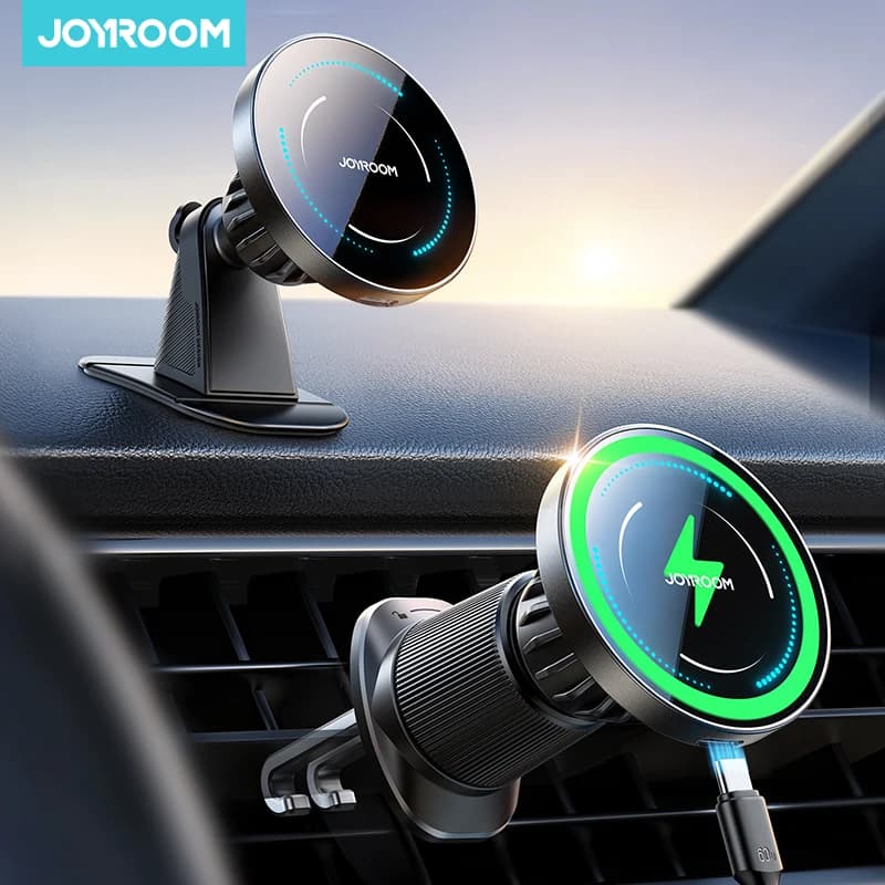 Joyroom Magnetic Car Phone Holder Mount Dashboard & Air Vent Wirelees Charging Phone Holder For iPhone 16 15 14 13 12 JR-ZS502
